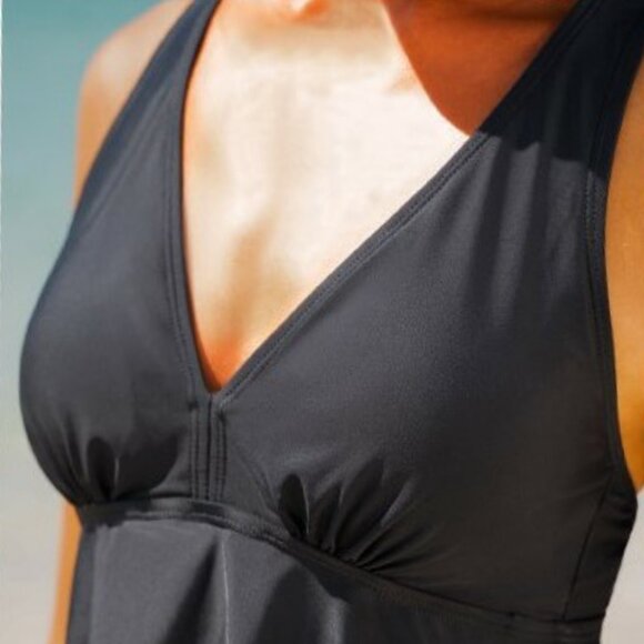 NWT Black Tankini Swimsuit Cross Back Flowy Swim Top - Modest Coverage -Size 14 - Picture 3 of 10